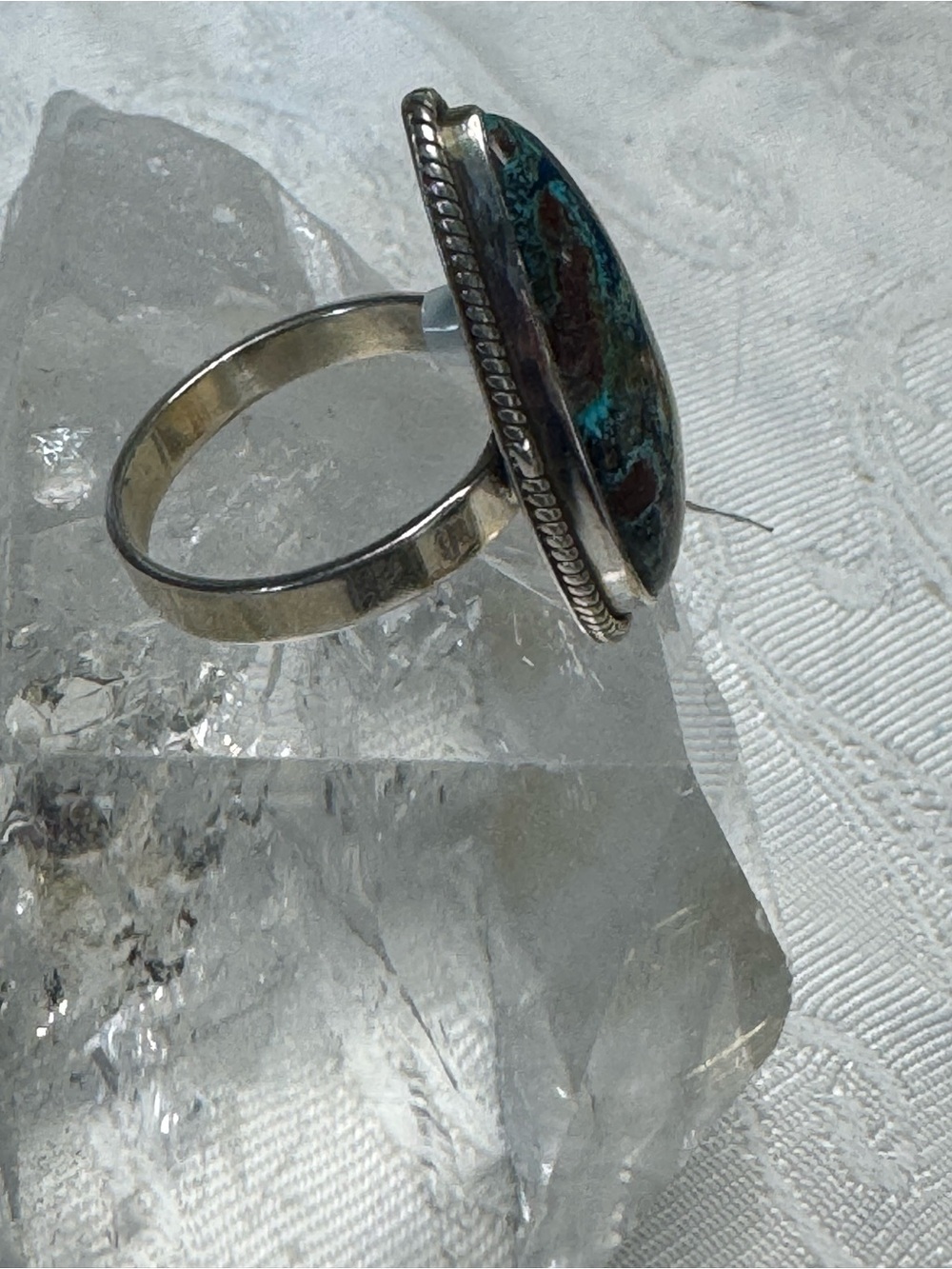 Sterling Silver Shattukite Gemstone Teardrop Statement Ring - Blue-Green Size 8 - Picture 6 of 8